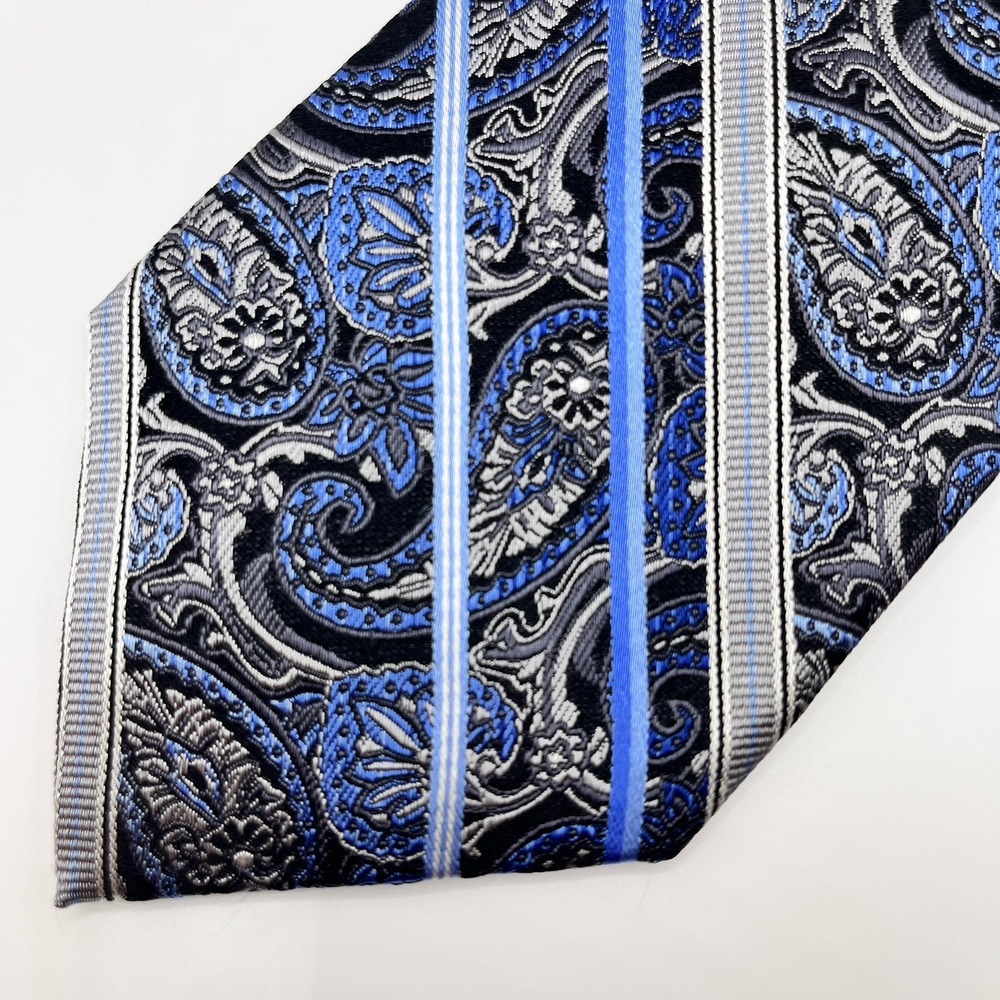 New Pronto Uomo Couture Blue Paisley Stripes Silk Neck‎ Tie